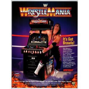 WF WrestleMania Arcade Game FLYER Original UNUSED 1995 Video Retro Wrestling Art
